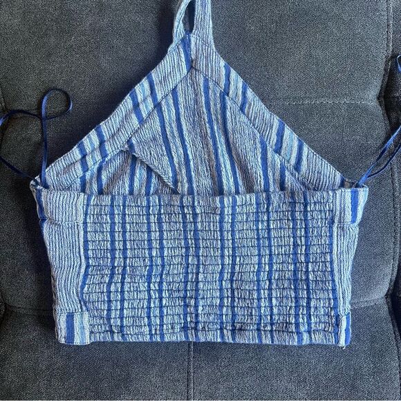 Roxy Blue Striped Cutout Cropped Halter Top - Picture 8 of 10